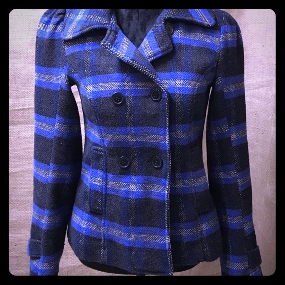 Sound & Matter Wool Blend Blue/Black Plaid Jacket